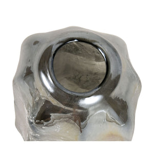 Atlas Regard Vase - Large Sculptural Glass Centerpiece with Textured Dark Silver Finish for Modern Décor AC11553-01