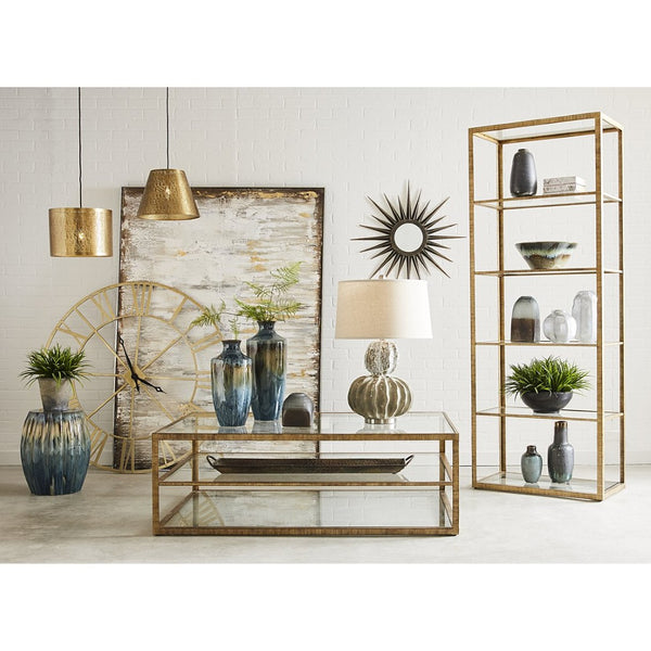 Atlas Regard Vase - Large Sculptural Glass Centerpiece with Textured Dark Silver Finish for Modern Décor AC11553-01