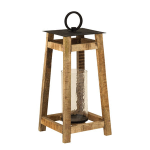 Atlas Ridgetop Lantern - Rustic Wood Candle Holder with Glass Hurricane, Ideal for Home & Outdoor Decor AC11556-01
