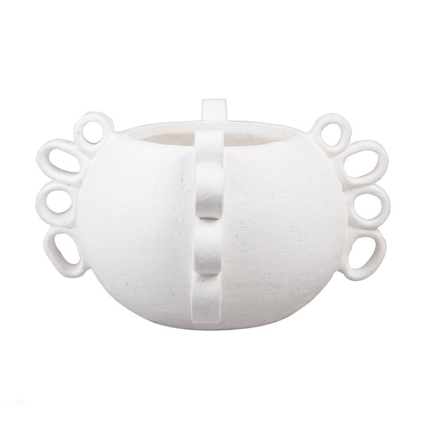 Atlas Rinko Wide Vase - Handcrafted White Terracotta Accent for Minimalist Home Décor and Botanicals AC11558-01