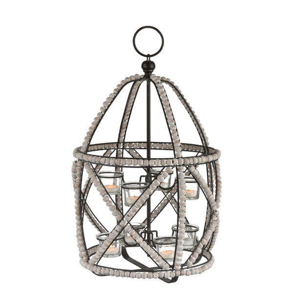 Atlas Riverrun Candleholder - Rustic Whitewashed Design with Metal Frame for Coastal-Inspired Ambiance AC11560-01