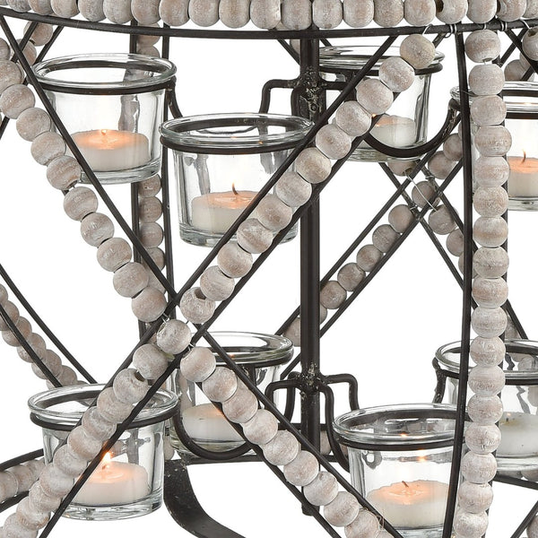 Atlas Riverrun Candleholder - Rustic Whitewashed Design with Metal Frame for Coastal-Inspired Ambiance AC11560-01