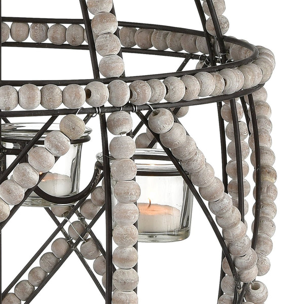 Atlas Riverrun Candleholder - Rustic Whitewashed Design with Metal Frame for Coastal-Inspired Ambiance AC11560-01