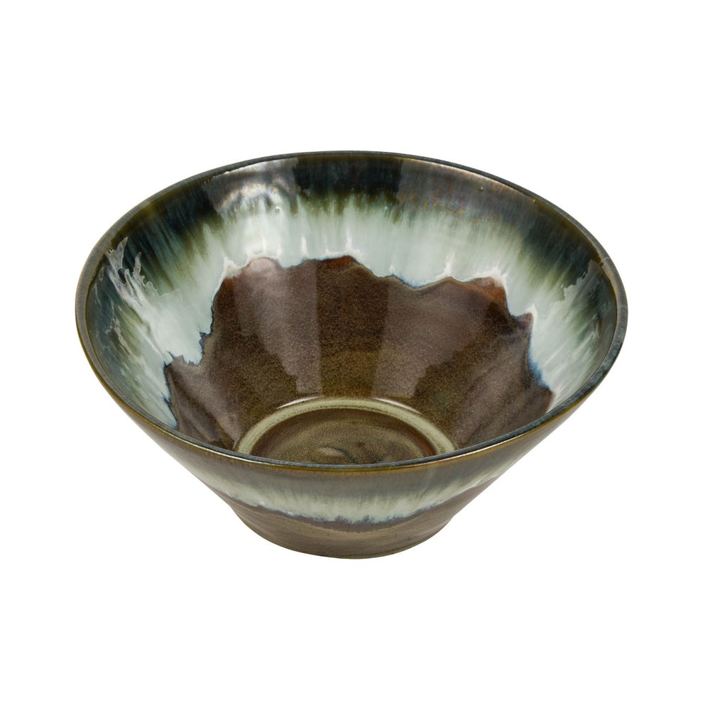 Atlas Roker Earthenware Bowl - Rustic Decorative Centerpiece in Warm Brown & Green Glaze for Any Home AC11563-01