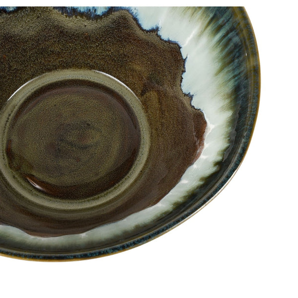 Atlas Roker Earthenware Bowl - Rustic Decorative Centerpiece in Warm Brown & Green Glaze for Any Home AC11563-01