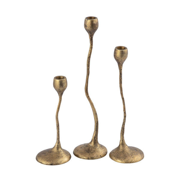 Atlas Rosen Candleholder Set of 3 - Elegant Brass Finish Taper Holders for Dining Tables & Decor AC11565-01S