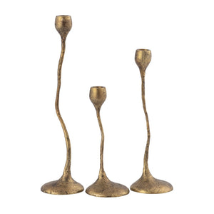 Atlas Rosen Candleholder Set of 3 - Elegant Brass Finish Taper Holders for Dining Tables & Decor AC11565-01S