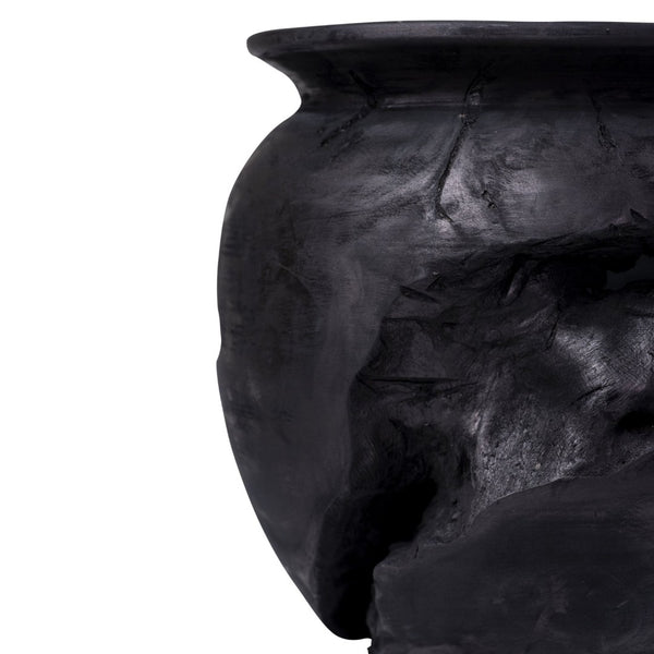 Atlas Ross Vessel - Sculptural Japandi Wood Bowl with Distressed Finish for Elegant Home Decor Accent Small Ebonized AC11566-01