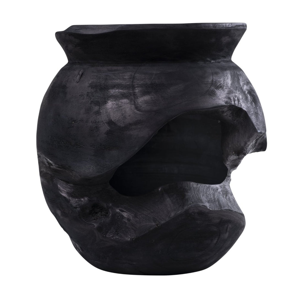 Atlas Ross Vessel - Sculptural Japandi Wood Bowl with Distressed Finish for Elegant Home Decor Accent Large Ebonized AC11566-02