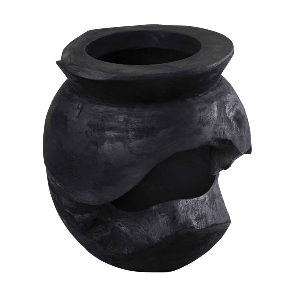 Atlas Ross Vessel - Sculptural Japandi Wood Bowl with Distressed Finish for Elegant Home Decor Accent Large Ebonized AC11566-02