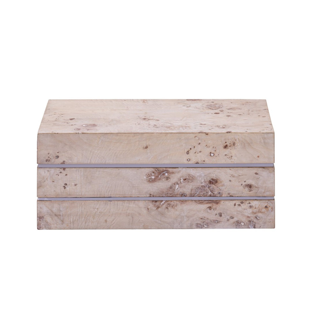 Atlas Salem Box - Sculptural Storage Solution with White Burl Finish and Satin Nickel Accents for Modern Spaces Tall White Burl Wood AC11569-01