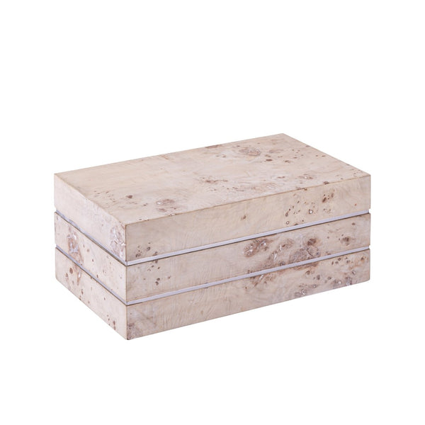 Atlas Salem Box - Sculptural Storage Solution with White Burl Finish and Satin Nickel Accents for Modern Spaces Tall White Burl Wood AC11569-01