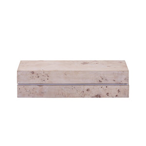 Atlas Salem Box - Sculptural Storage Solution with White Burl Finish and Satin Nickel Accents for Modern Spaces Long White Burl Wood AC11569-02