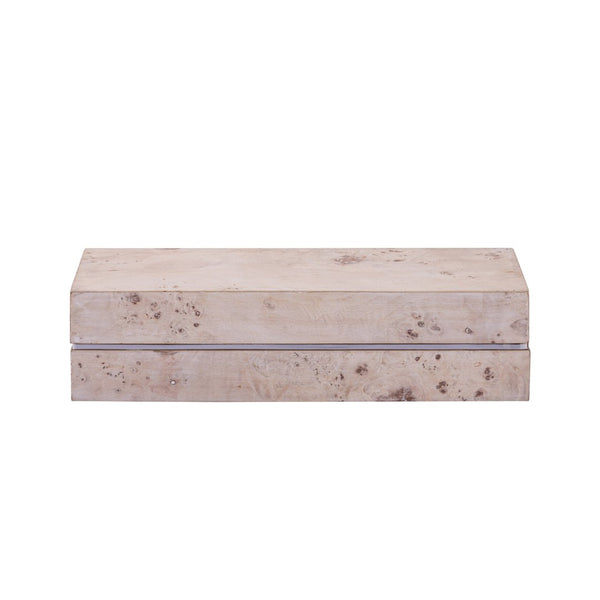 Atlas Salem Box - Sculptural Storage Solution with White Burl Finish and Satin Nickel Accents for Modern Spaces Long White Burl Wood AC11569-02