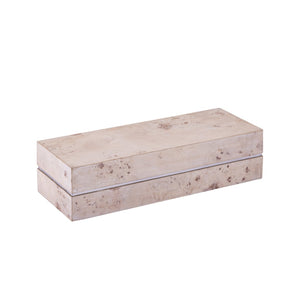 Atlas Salem Box - Sculptural Storage Solution with White Burl Finish and Satin Nickel Accents for Modern Spaces Long White Burl Wood AC11569-02