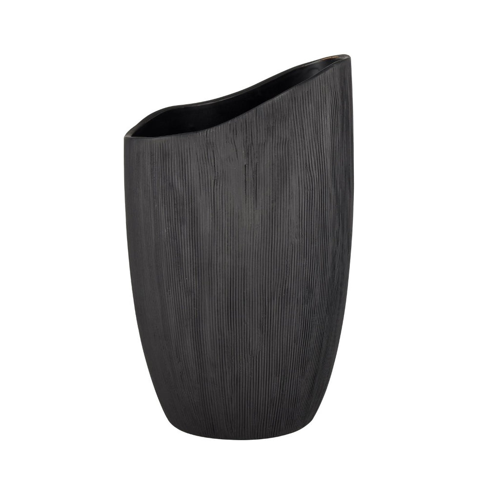 Atlas Scribing Vase: Sculptural Matte Finish Decor with Textured Design for Modern Minimalist Interiors Black AC11572-01