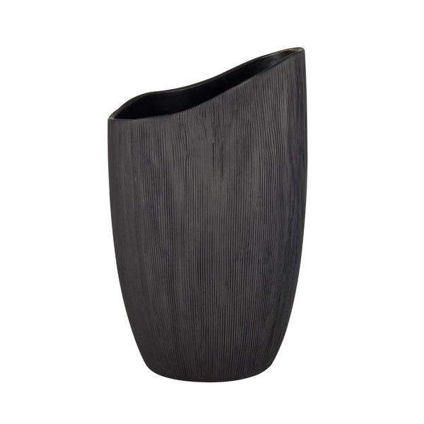 Atlas Scribing Vase: Sculptural Matte Finish Decor with Textured Design for Modern Minimalist Interiors Black AC11572-01