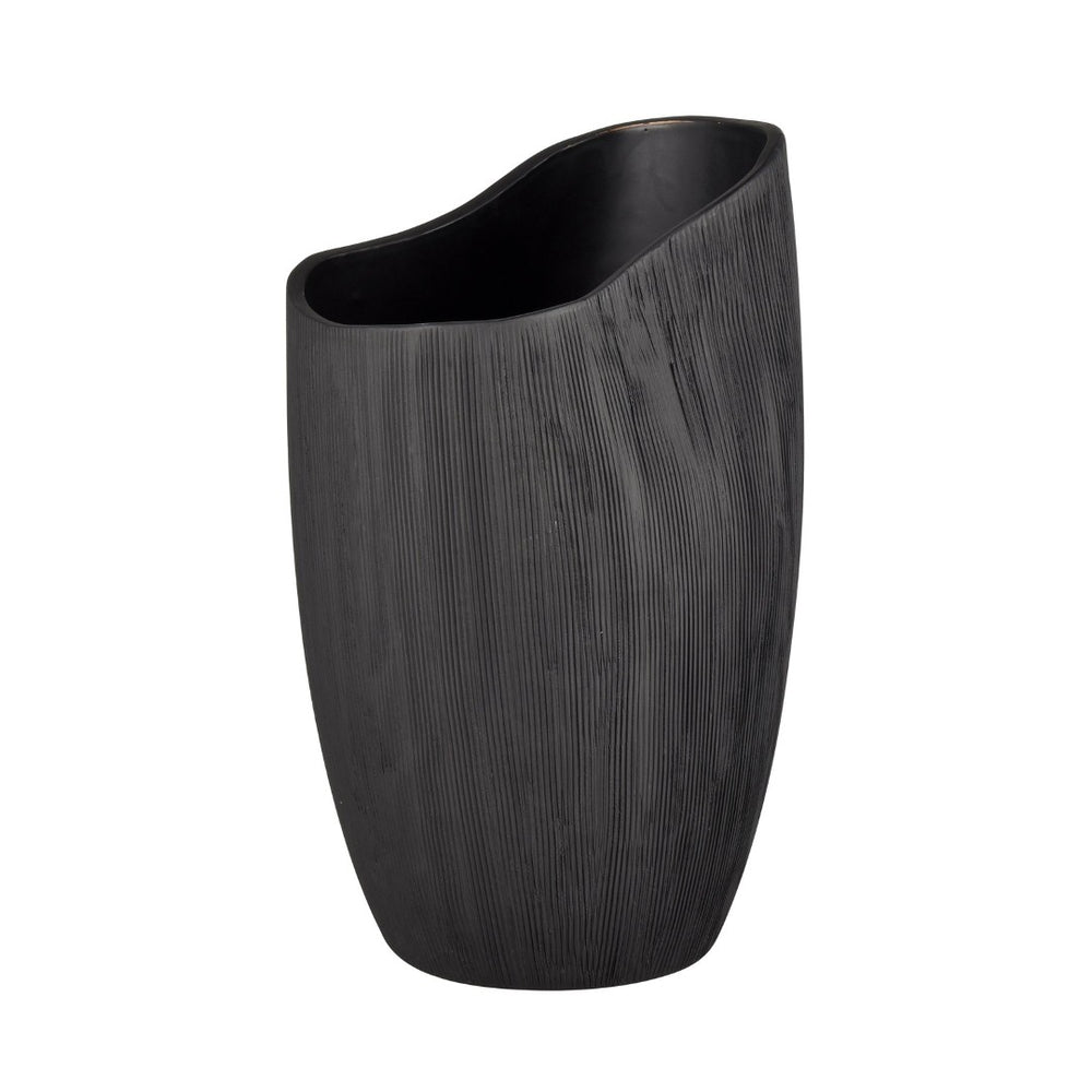 Atlas Scribing Vase: Sculptural Matte Finish Decor with Textured Design for Modern Minimalist Interiors Black AC11572-01