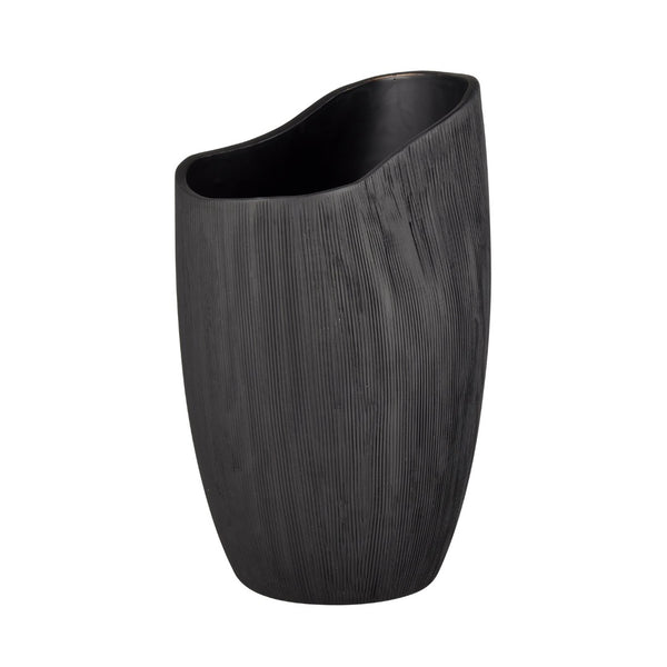 Atlas Scribing Vase: Sculptural Matte Finish Decor with Textured Design for Modern Minimalist Interiors Black AC11572-01