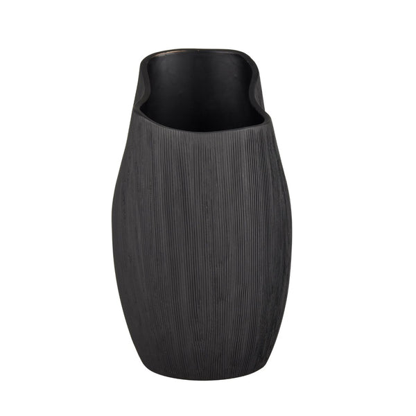 Atlas Scribing Vase: Sculptural Matte Finish Decor with Textured Design for Modern Minimalist Interiors Black AC11572-01