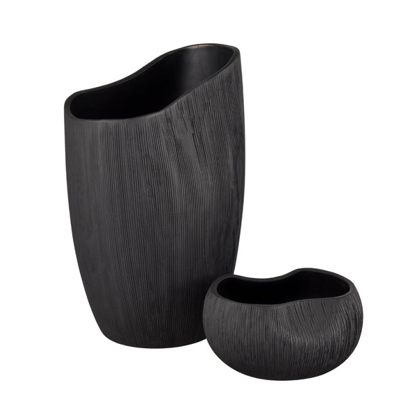 Atlas Scribing Vase: Sculptural Matte Finish Decor with Textured Design for Modern Minimalist Interiors Black AC11572-01