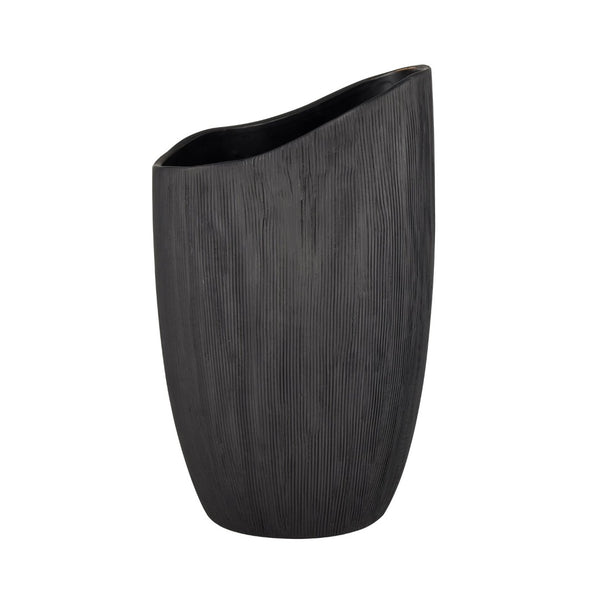 Atlas Scribing Vase: Sculptural Matte Finish Decor with Textured Design for Modern Minimalist Interiors Black AC11572-01