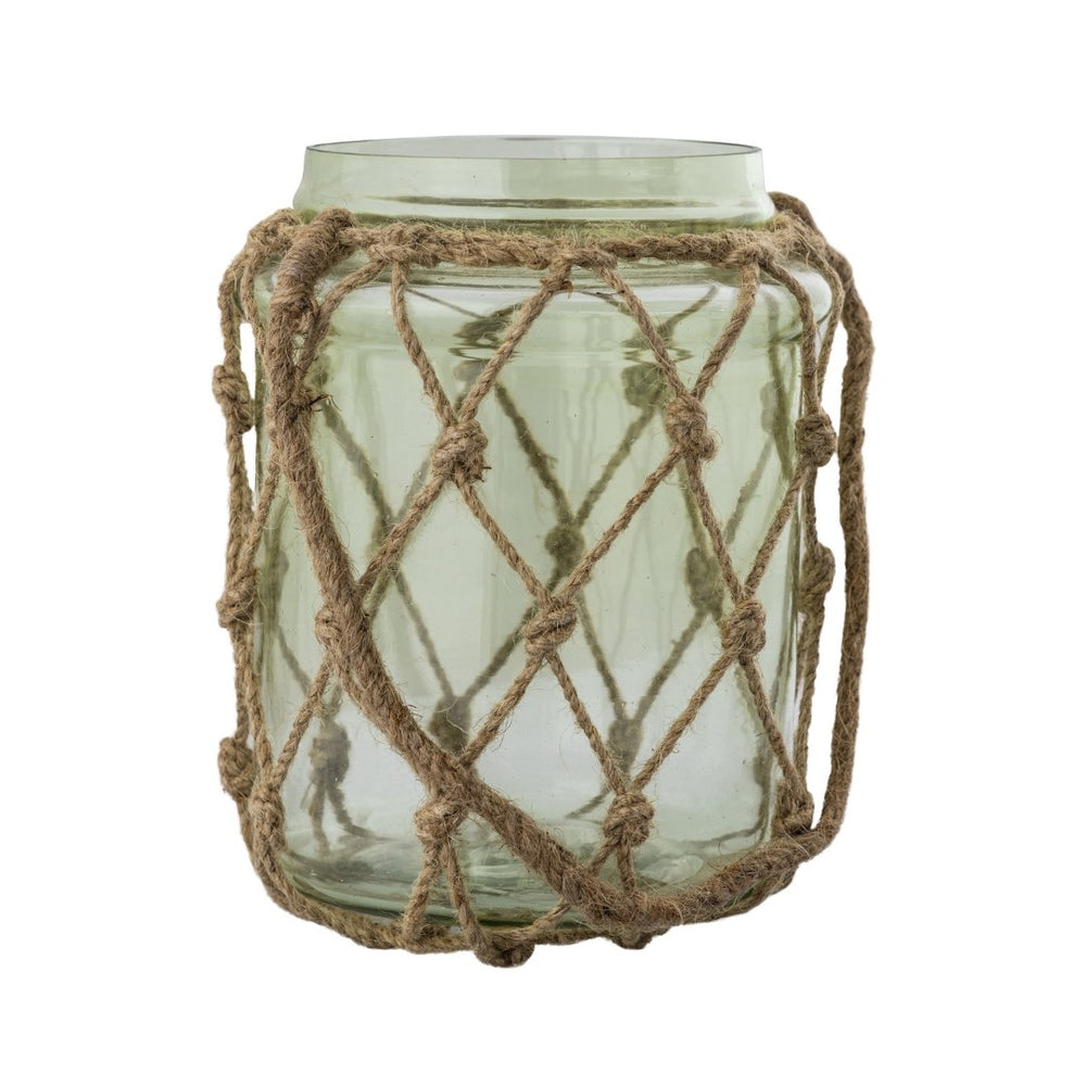 Atlas Sea Garden Vase - Elegant Coastal Decor in Light Green Sea Glass with Jute Rope Accents for Any Room Small AC11574-01