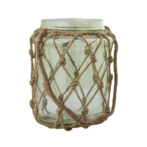 Atlas Sea Garden Vase - Elegant Coastal Decor in Light Green Sea Glass with Jute Rope Accents for Any Room Small AC11574-01