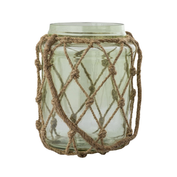 Atlas Sea Garden Vase - Elegant Coastal Decor in Light Green Sea Glass with Jute Rope Accents for Any Room Small AC11574-01