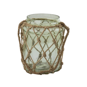 Atlas Sea Garden Vase - Elegant Coastal Decor in Light Green Sea Glass with Jute Rope Accents for Any Room Small AC11574-01