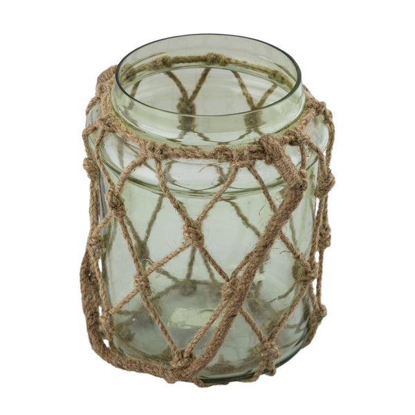 Atlas Sea Garden Vase - Elegant Coastal Decor in Light Green Sea Glass with Jute Rope Accents for Any Room Small AC11574-01