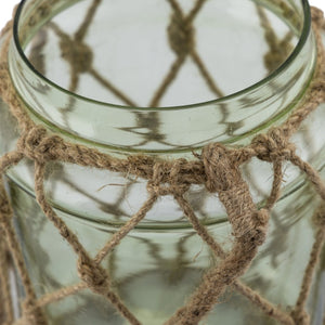 Atlas Sea Garden Vase - Elegant Coastal Decor in Light Green Sea Glass with Jute Rope Accents for Any Room Small AC11574-01