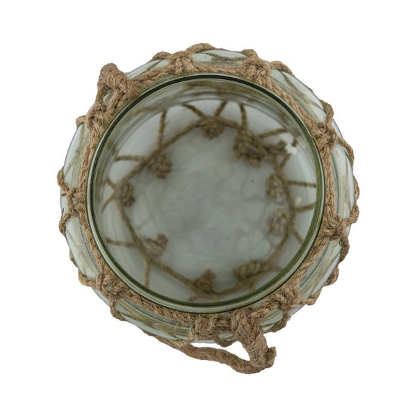 Atlas Sea Garden Vase - Elegant Coastal Decor in Light Green Sea Glass with Jute Rope Accents for Any Room Small AC11574-01