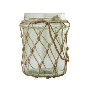 Atlas Sea Garden Vase - Elegant Coastal Decor in Light Green Sea Glass with Jute Rope Accents for Any Room Large AC11574-02