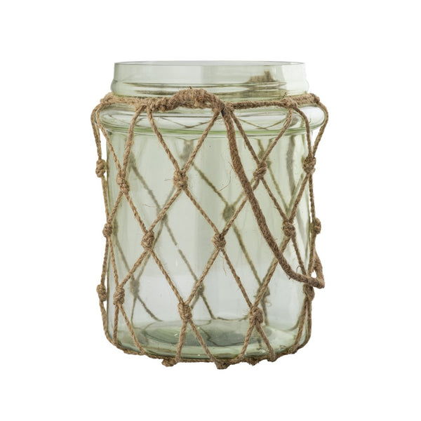 Atlas Sea Garden Vase - Elegant Coastal Decor in Light Green Sea Glass with Jute Rope Accents for Any Room Large AC11574-02