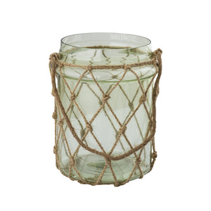 Atlas Sea Garden Vase - Elegant Coastal Decor in Light Green Sea Glass with Jute Rope Accents for Any Room Large AC11574-02