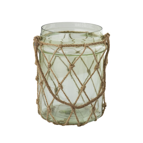 Atlas Sea Garden Vase - Elegant Coastal Decor in Light Green Sea Glass with Jute Rope Accents for Any Room Large AC11574-02