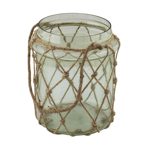 Atlas Sea Garden Vase - Elegant Coastal Decor in Light Green Sea Glass with Jute Rope Accents for Any Room Large AC11574-02
