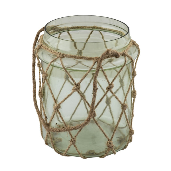 Atlas Sea Garden Vase - Elegant Coastal Decor in Light Green Sea Glass with Jute Rope Accents for Any Room Large AC11574-02