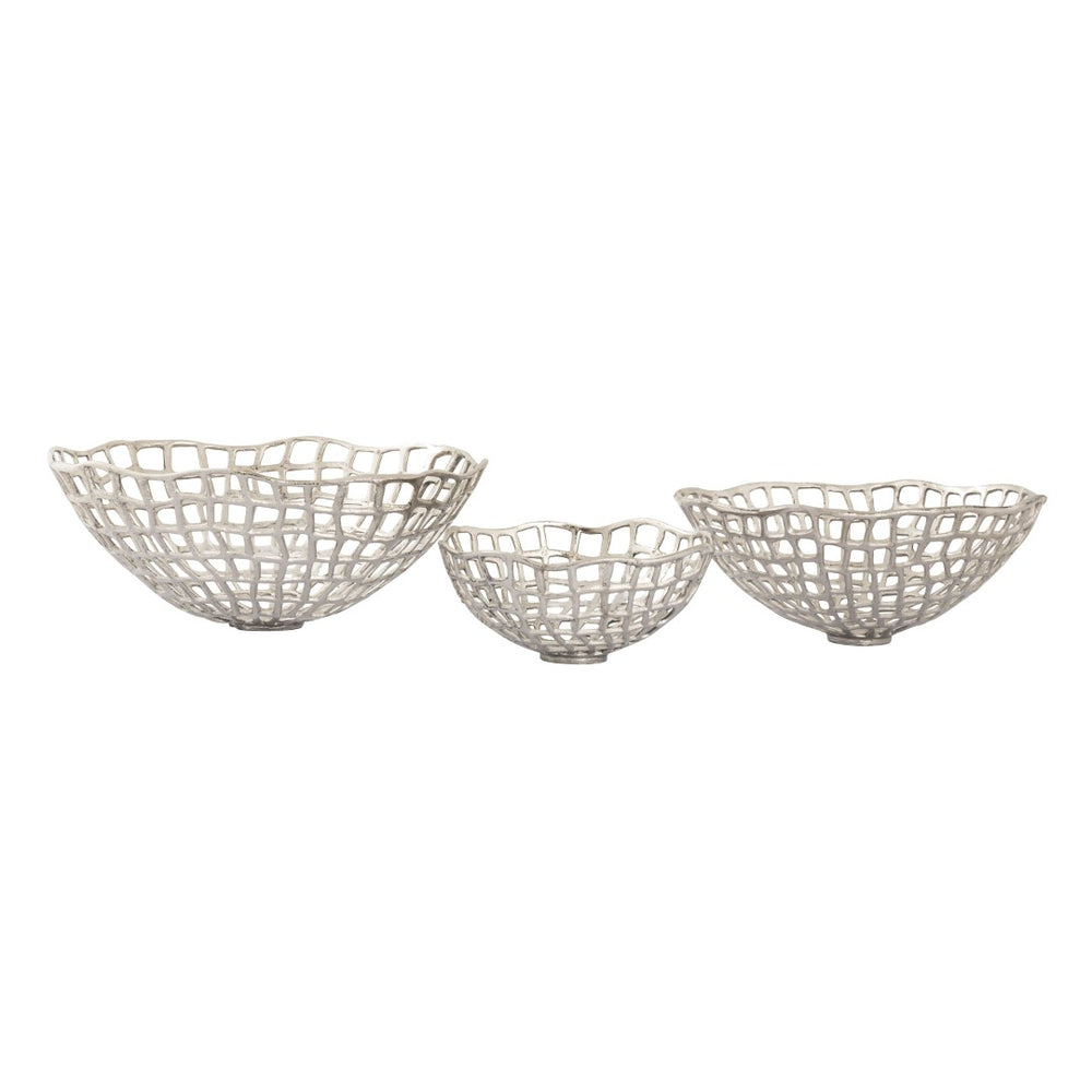 Atlas Shore Weave Basket Set of 3 - Modern Nickel Open-Framework Baskets for Coastal Decor & Storage AC11590-01S