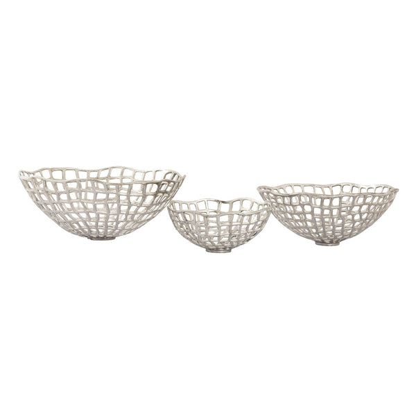 Atlas Shore Weave Basket Set of 3 - Modern Nickel Open-Framework Baskets for Coastal Decor & Storage AC11590-01S