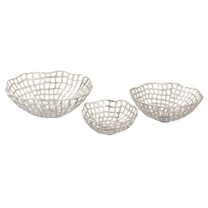 Atlas Shore Weave Basket Set of 3 - Modern Nickel Open-Framework Baskets for Coastal Decor & Storage AC11590-01S