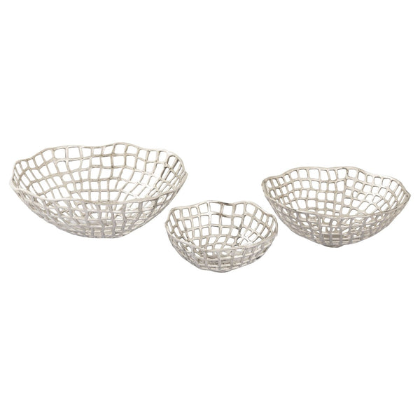 Atlas Shore Weave Basket Set of 3 - Modern Nickel Open-Framework Baskets for Coastal Decor & Storage AC11590-01S