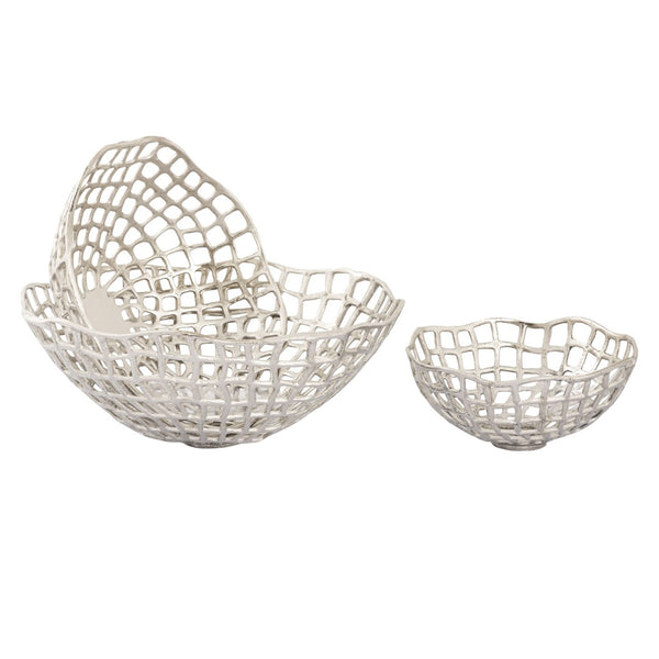 Atlas Shore Weave Basket Set of 3 - Modern Nickel Open-Framework Baskets for Coastal Decor & Storage AC11590-01S