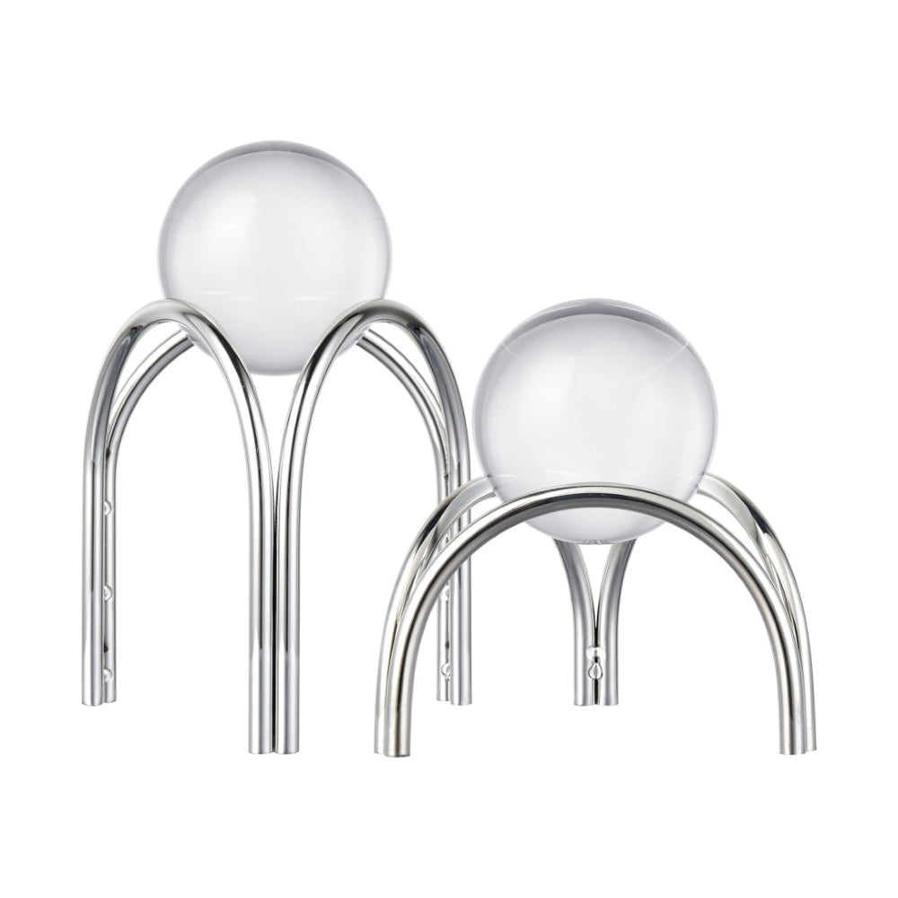 Atlas Sibyl Orb Stand Set of 2 - Elegant Silver Tripod Bases with Detachable Glass Orbs for Modern Décor AC11591-01S