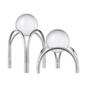 Atlas Sibyl Orb Stand Set of 2 - Elegant Silver Tripod Bases with Detachable Glass Orbs for Modern Décor AC11591-01S