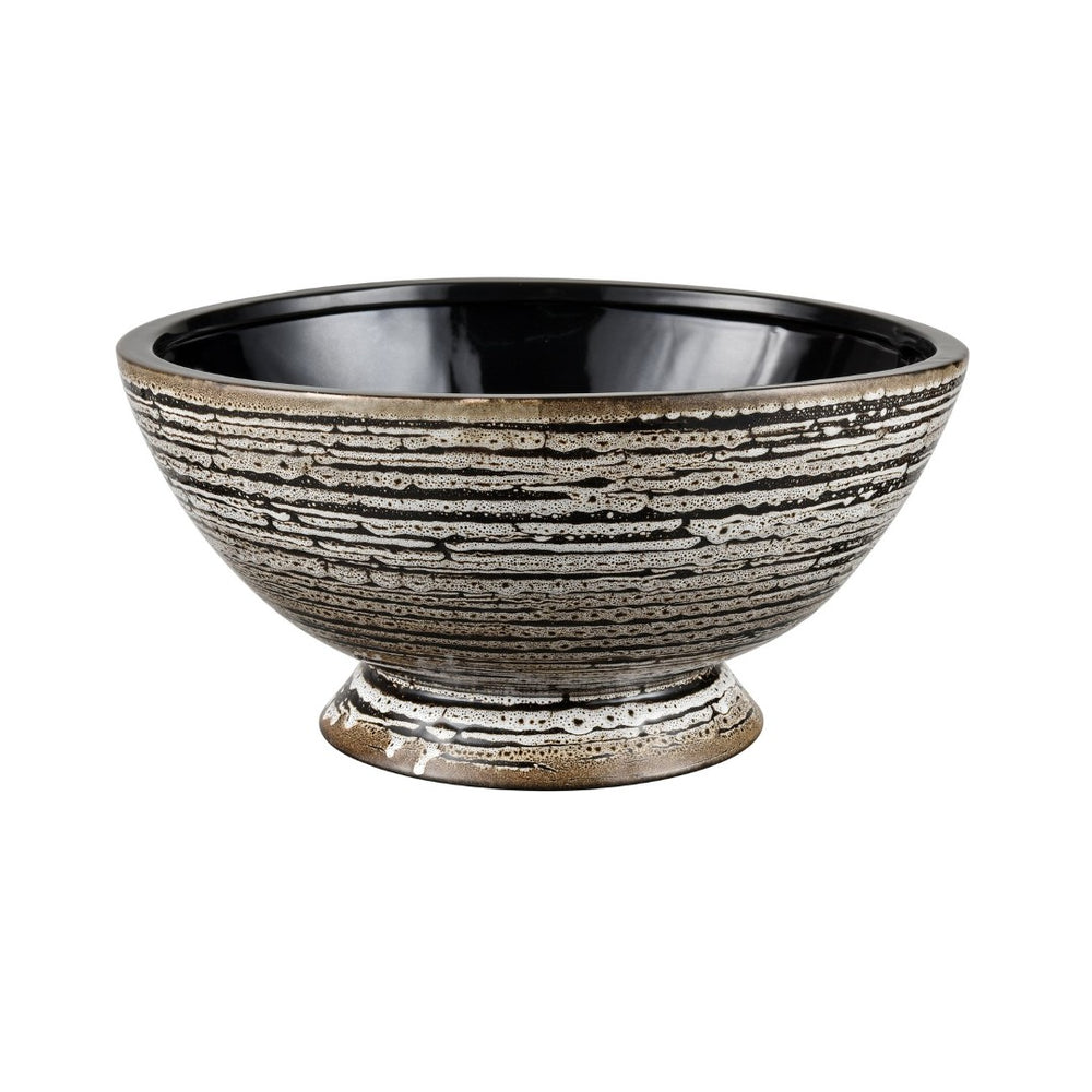 Atlas Simone Bowl - Striking Black Earthenware with Abstract Design for Serving & Stylish Decor Accents AC11592-01