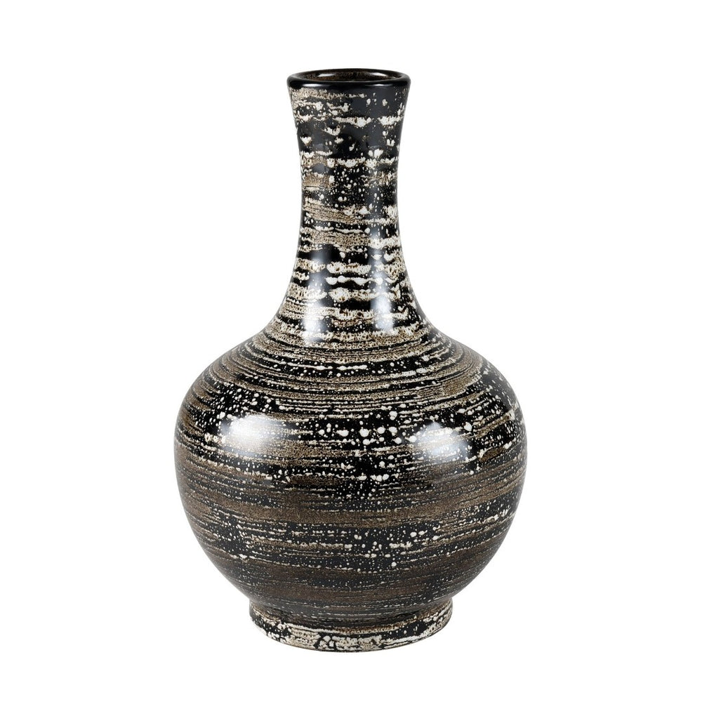 Atlas Simone Vase - Sculptural Earthenware with Striking Black Spiral Finish for Modern Home Decor Large Black AC11593-01