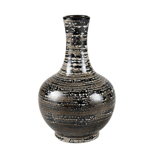 Atlas Simone Vase - Sculptural Earthenware with Striking Black Spiral Finish for Modern Home Decor Large Black AC11593-01