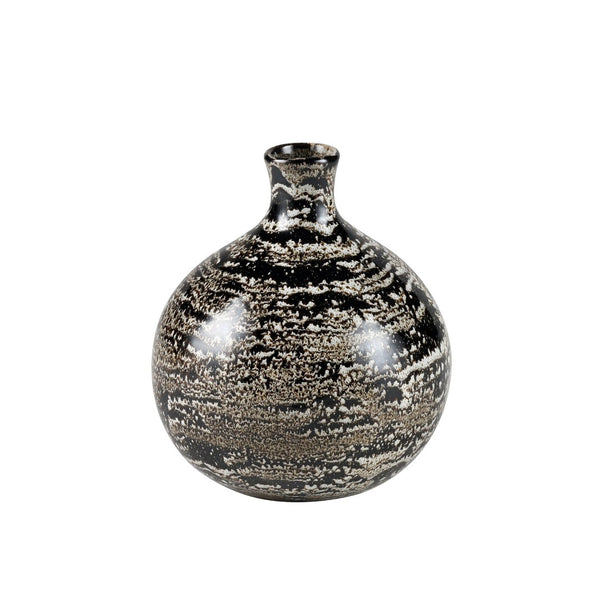 Atlas Simone Vase - Sculptural Earthenware with Striking Black Spiral Finish for Modern Home Decor Small Black AC11594-01